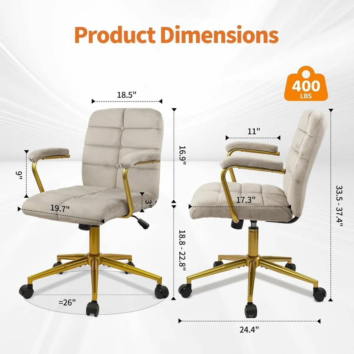 Velvet Home Office Desk Chair Fabric Upholstered - Image 3