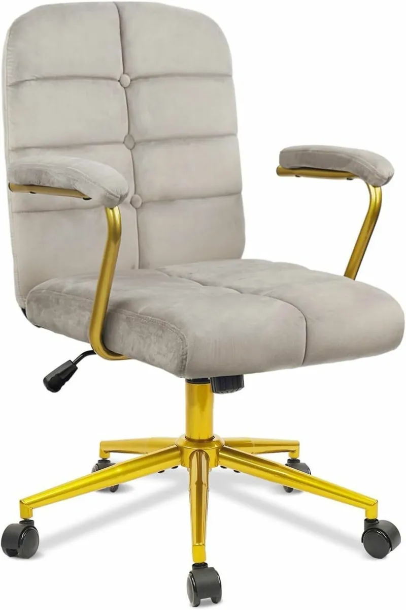 Velvet Home Office Desk Chair Fabric Upholstered - Image 1