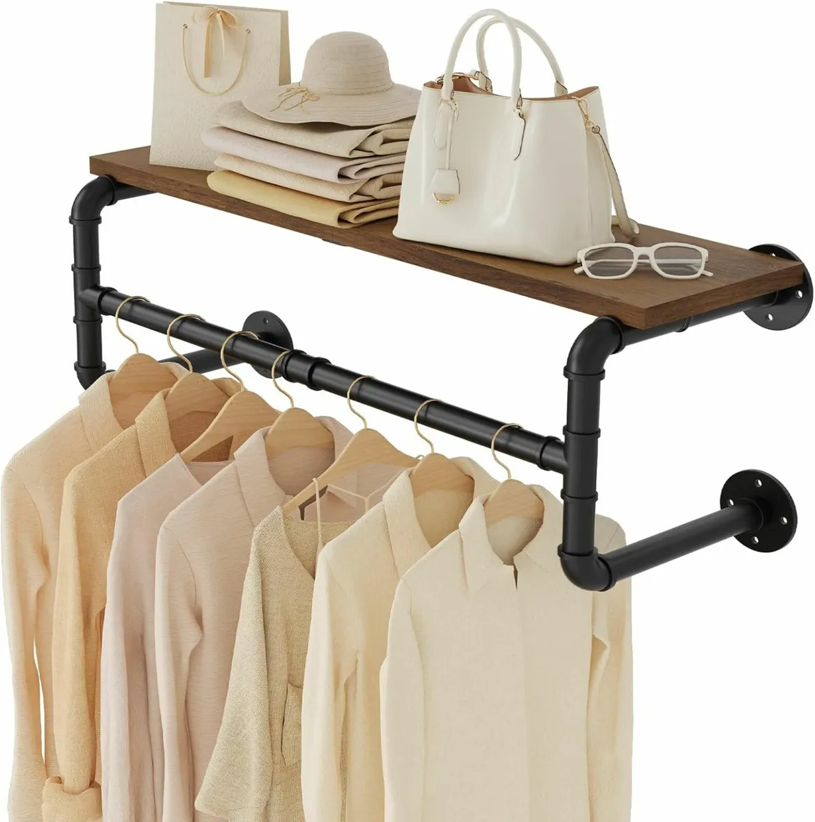 Industrial Pipe Clothes Rack with Top Shelf 70cm - Image 1