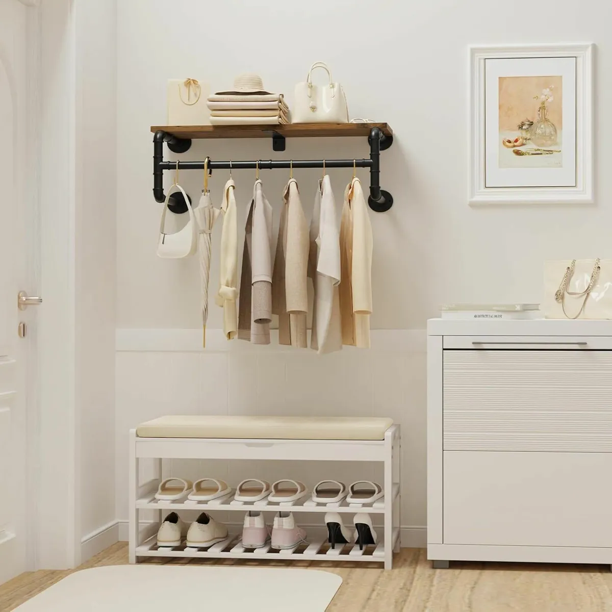 Industrial Pipe Clothes Rack with Top Shelf 70cm - Image 2