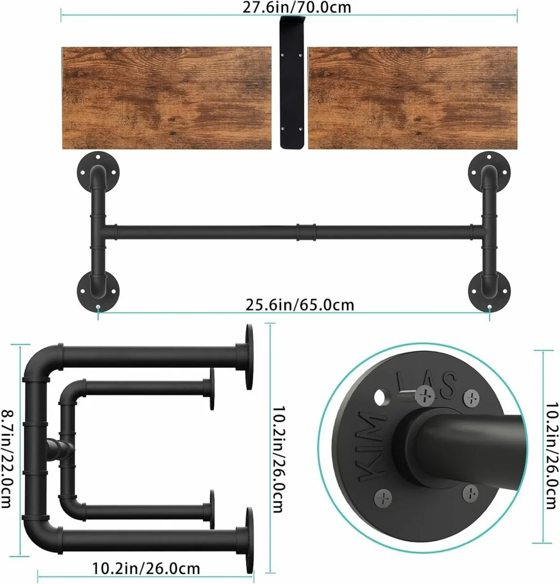 Industrial Pipe Clothes Rack with Top Shelf 70cm - Image 3