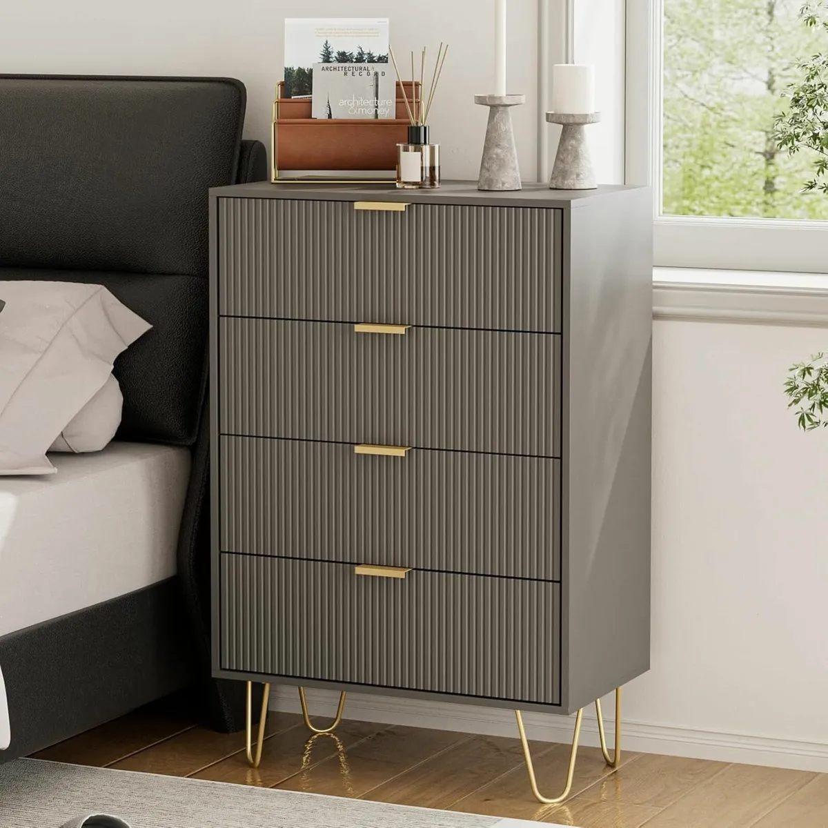Grey Chest of 4 Drawers for Bedroom 60x34x91cm - Image 1