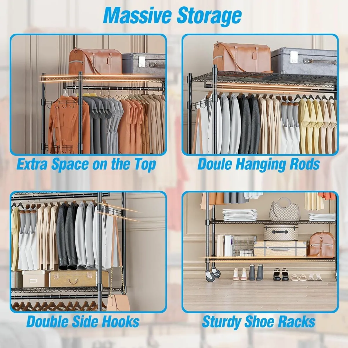Double Rod Garment Rack/Clothes Rail with - Image 4