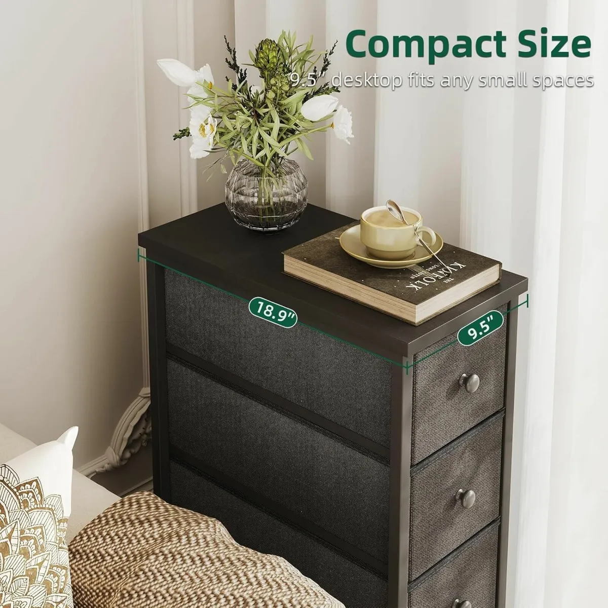 Narrow Chest of Drawers 5 Drawer Dresser Fabric - Image 4