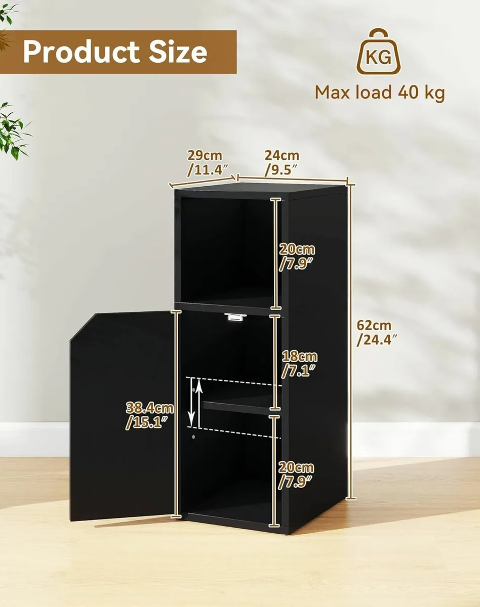 Narrow Bedside Table Set of 2 Slim Side with Open - Image 3