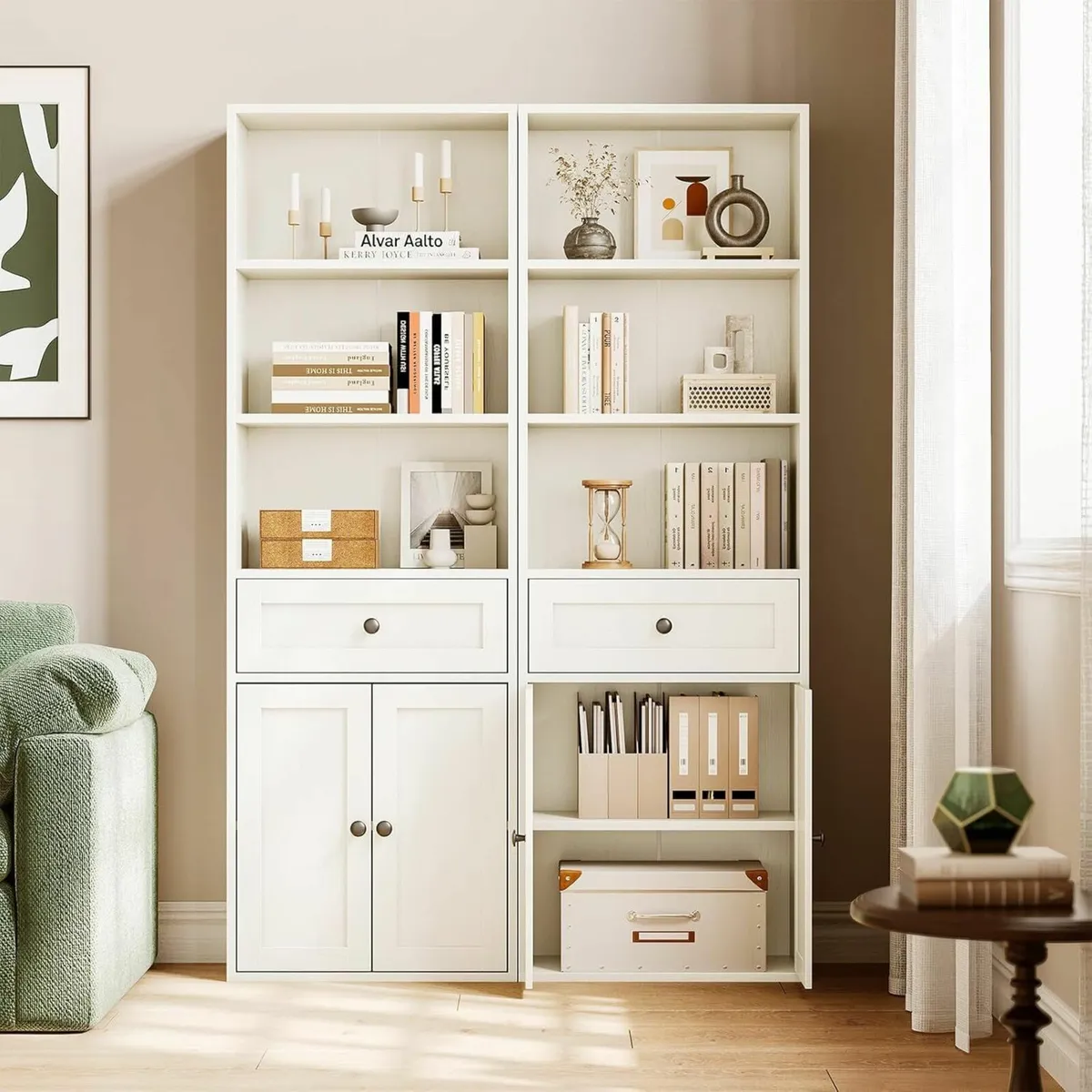 5-Tier Bookcase with Doors and Cabinet Bookshelf - Image 2