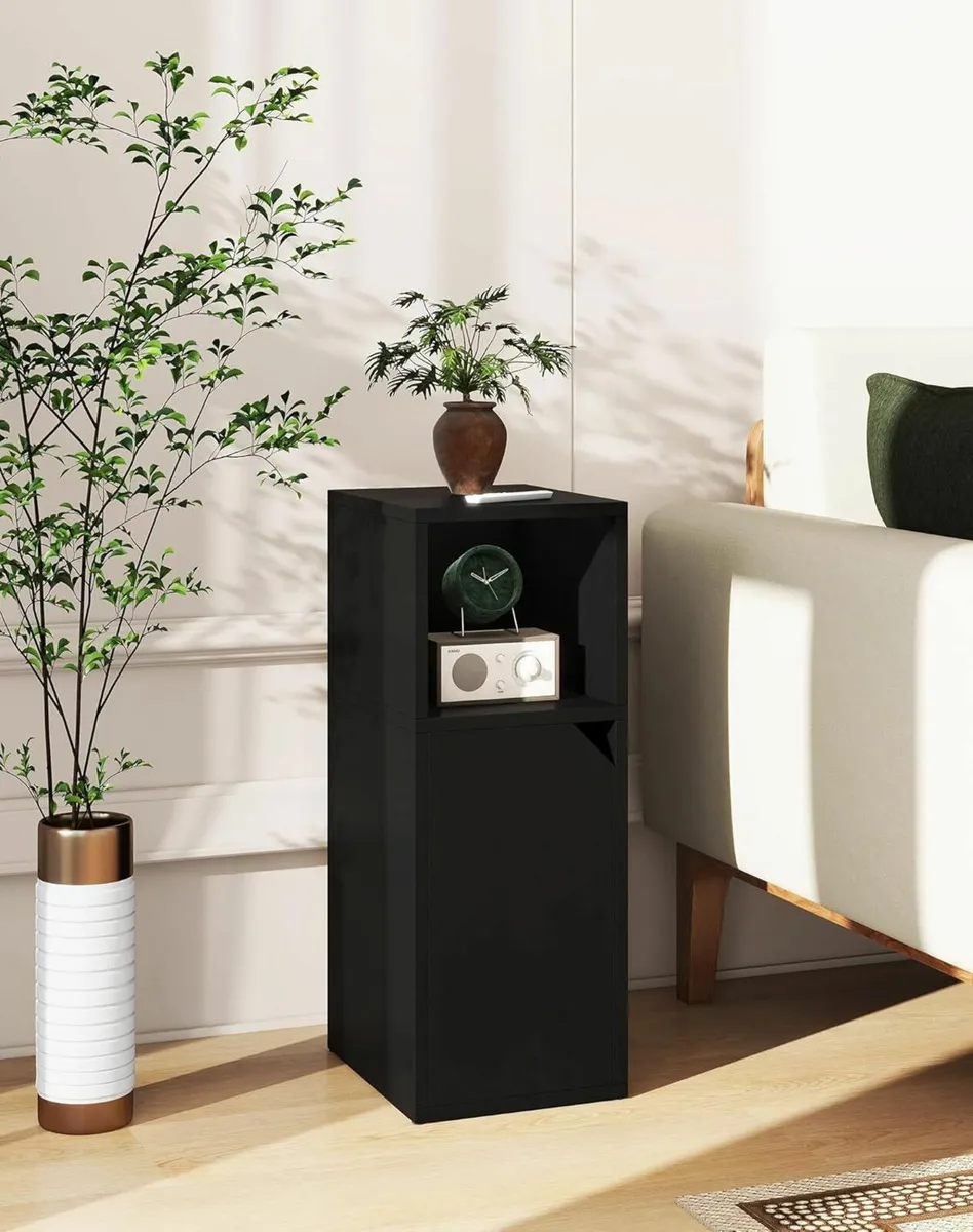 Narrow Bedside Table Set of 2 Slim Side with Open - Image 4