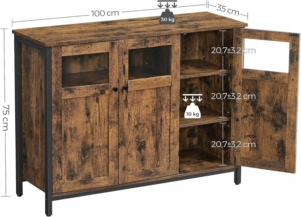 Sideboard Buffet Table Storage Cabinet with Glass - Image 3