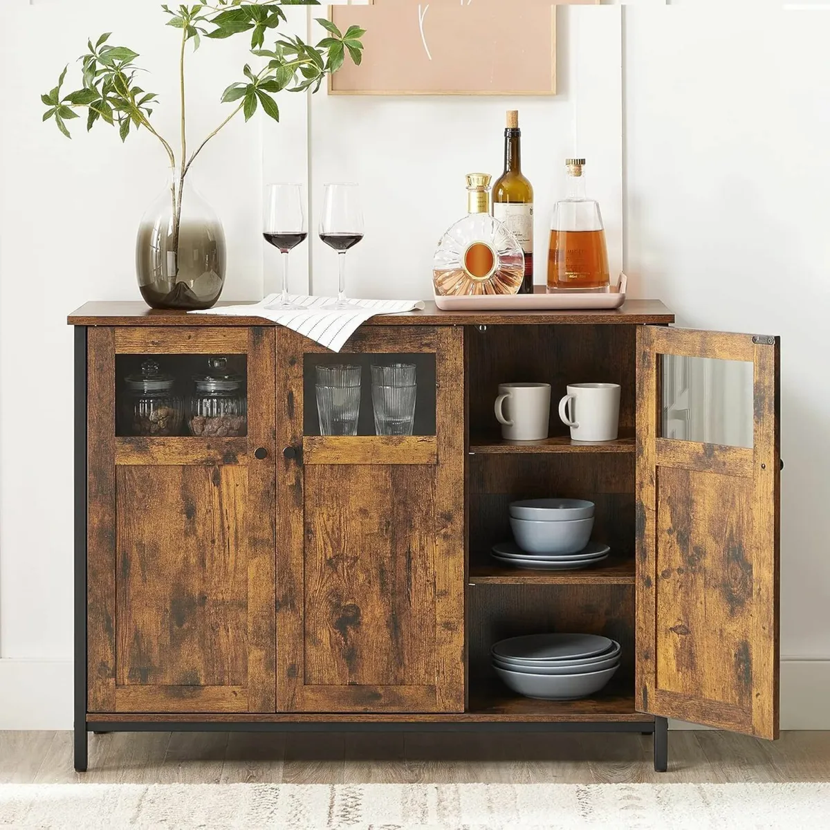 Sideboard Buffet Table Storage Cabinet with Glass - Image 4