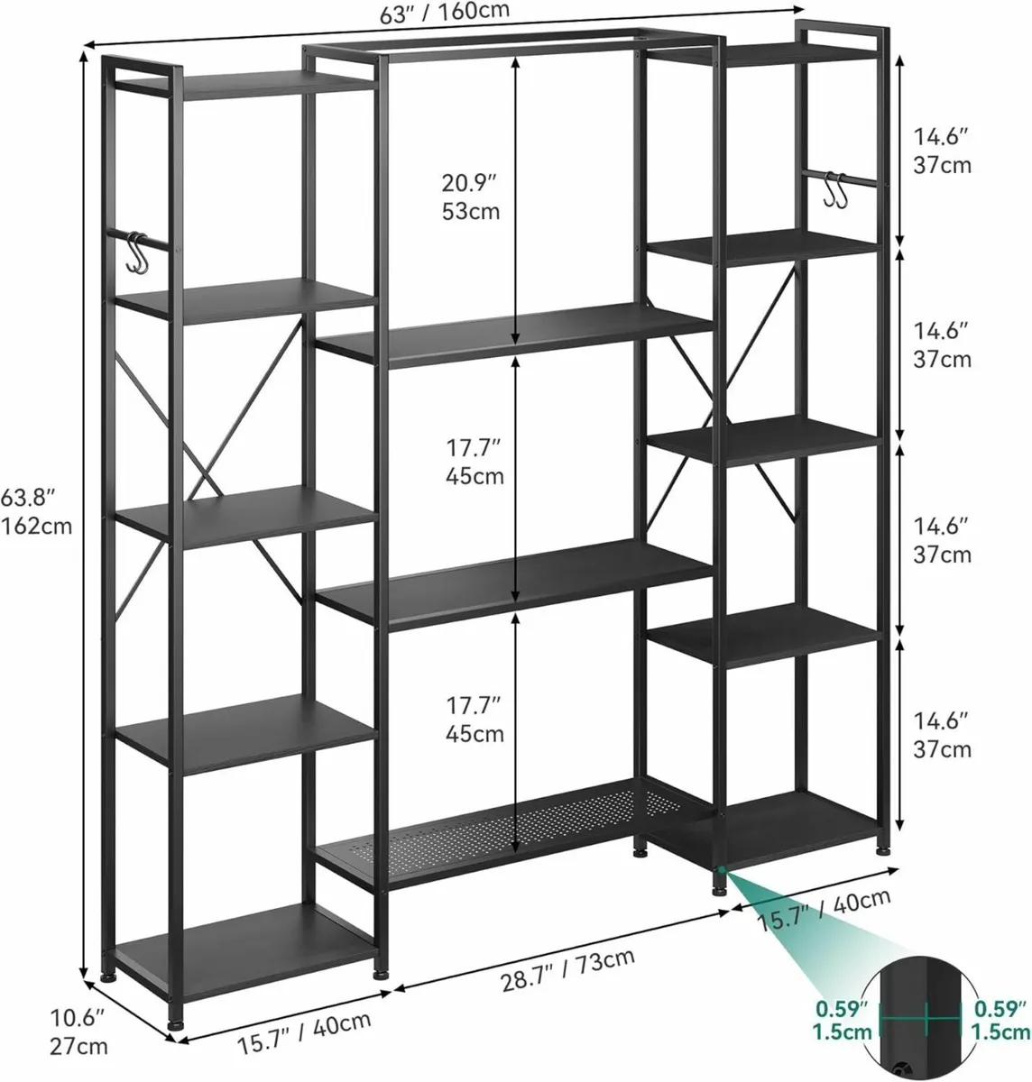 Bookcase Industrial Book shelf with 13 Shelves - Image 2