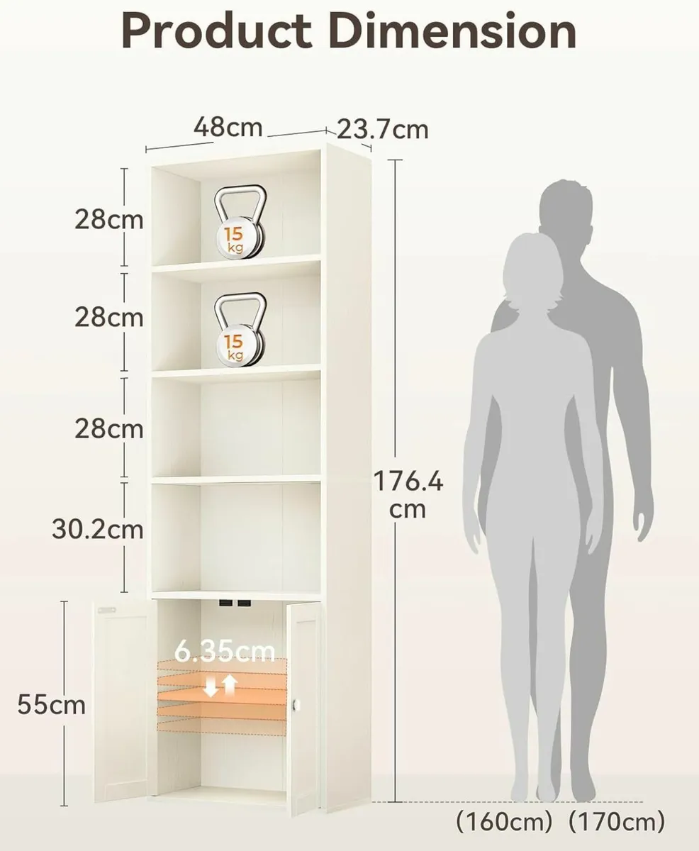 6-Tier Bookcase with Doors and Cabinet Bookshelf - Image 3