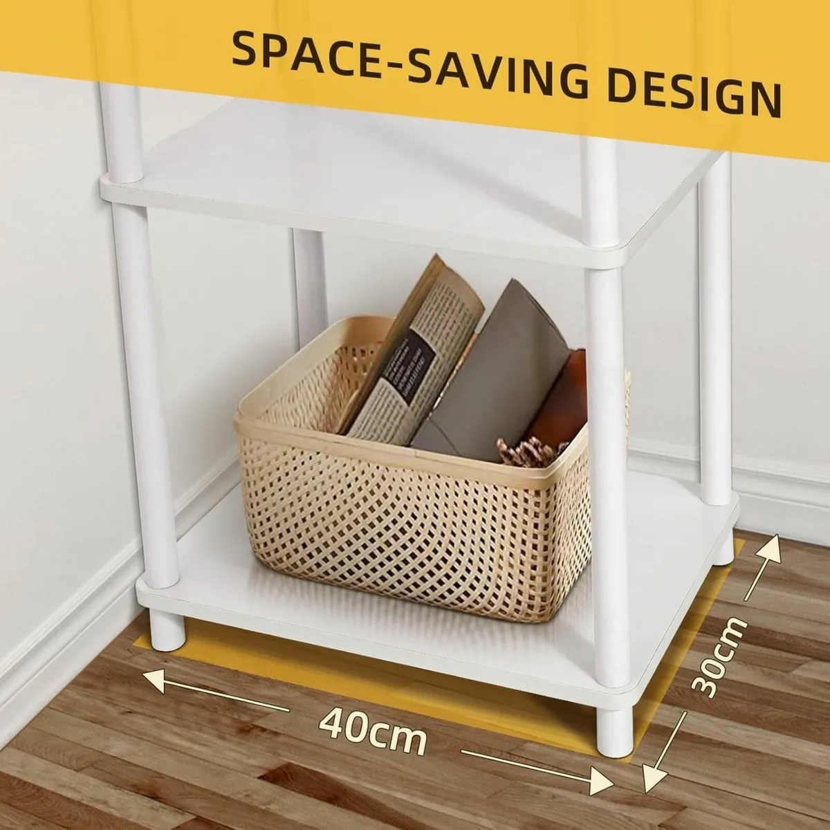 White Tall Narrow Shelving Unit 6 Tier Bookshelf - Image 2