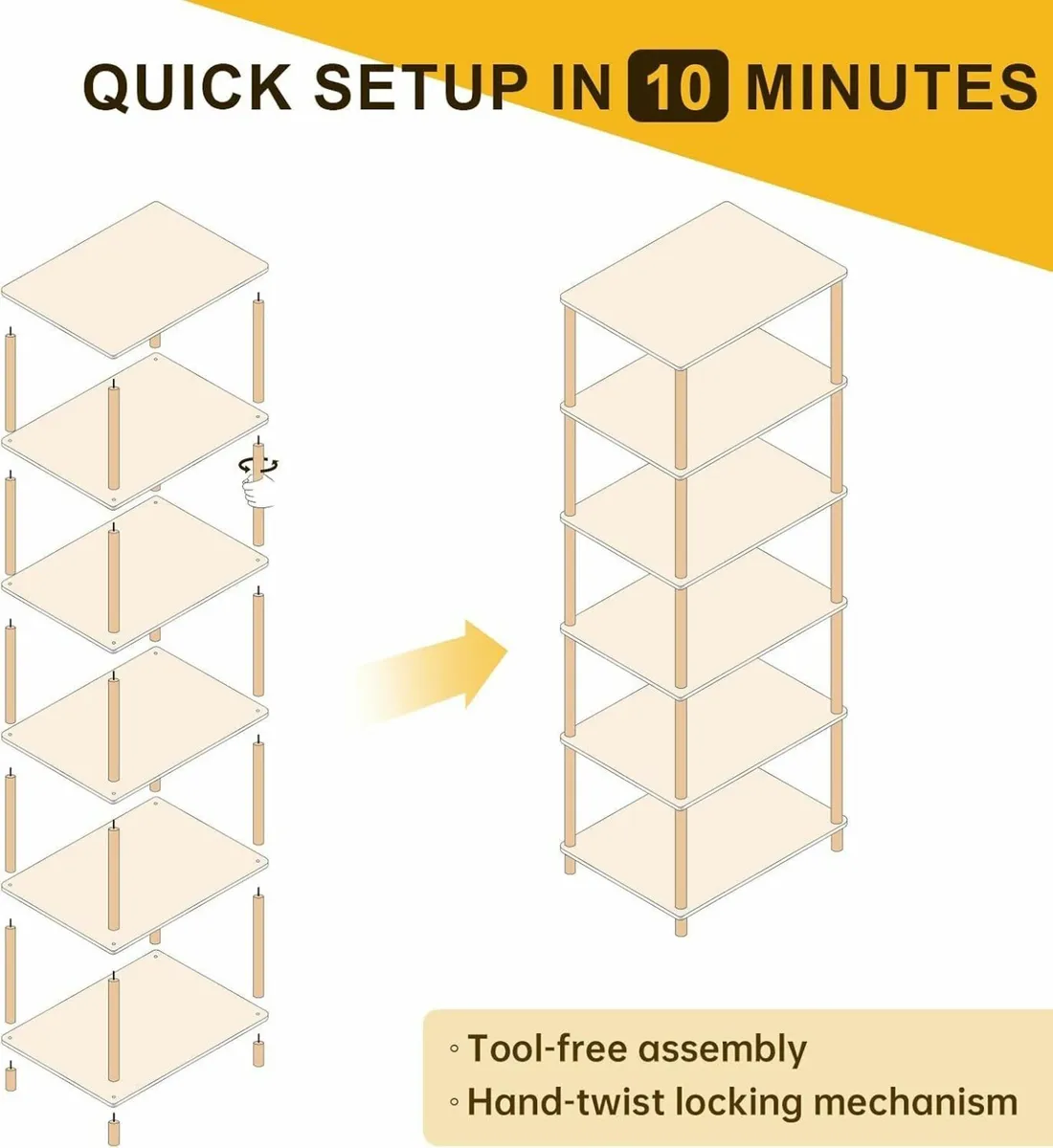 White Tall Narrow Shelving Unit 6 Tier Bookshelf - Image 4