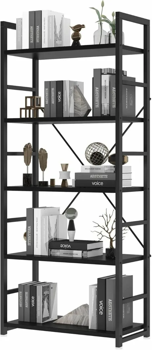 Industrial Bookshelf 5 Tier Wood with Open - Image 4