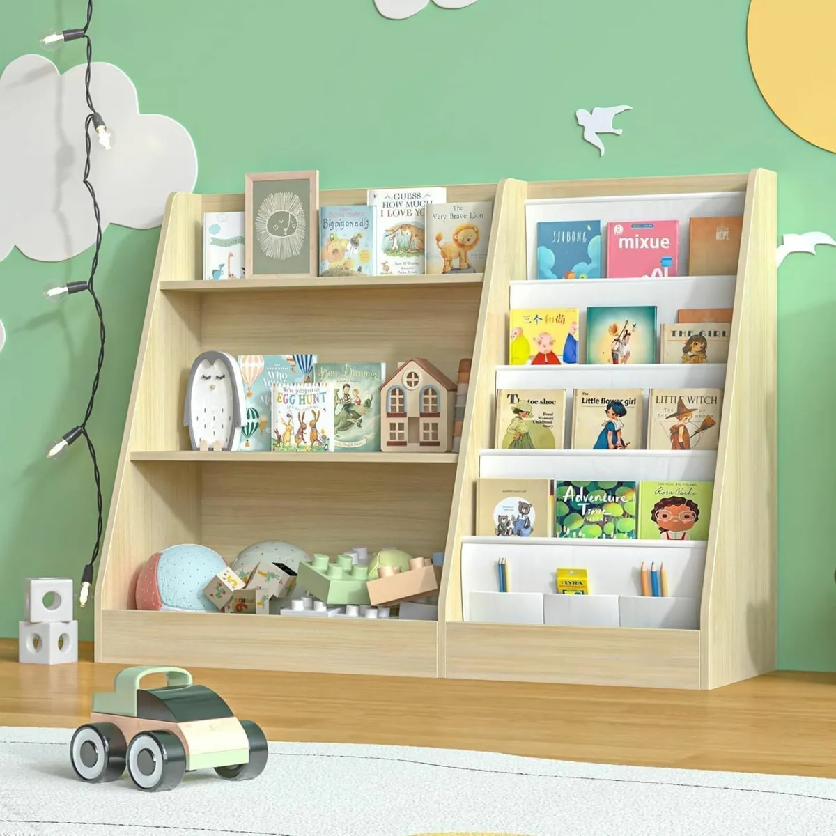 Childrens bookcase Kids Bookshelf Wooden Storage - Image 1