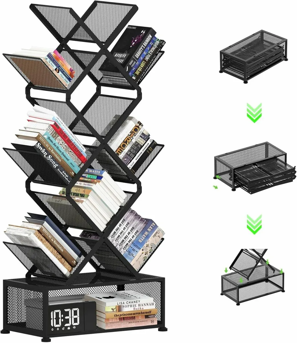 9-Tier Space Saving Bookshelf with Storage - Image 1