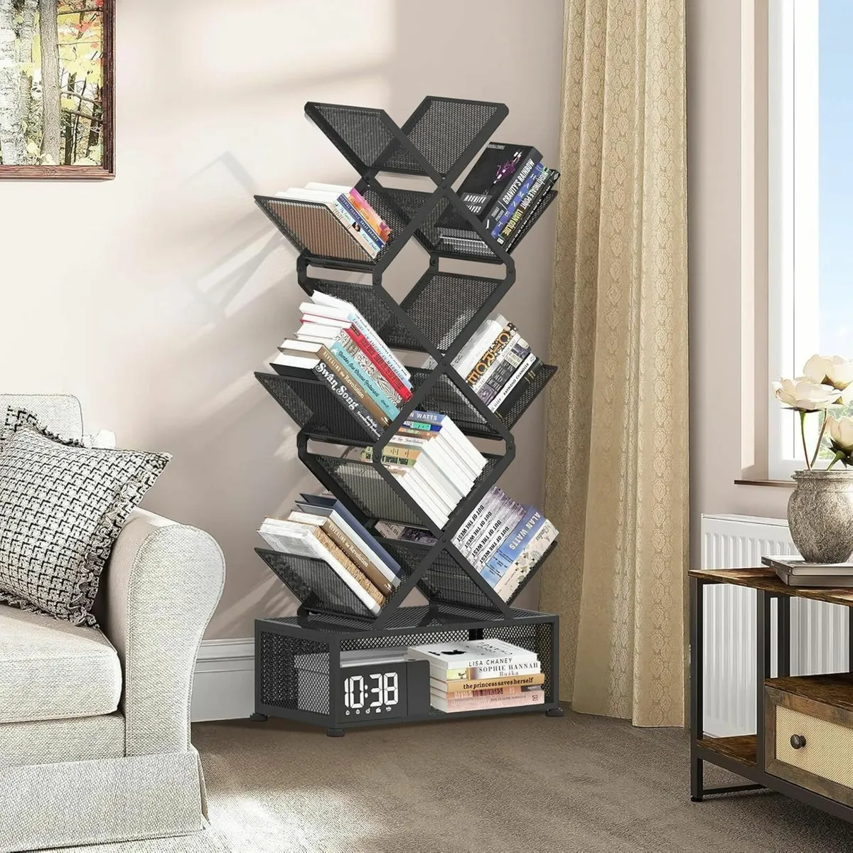 9-Tier Space Saving Bookshelf with Storage - Image 2