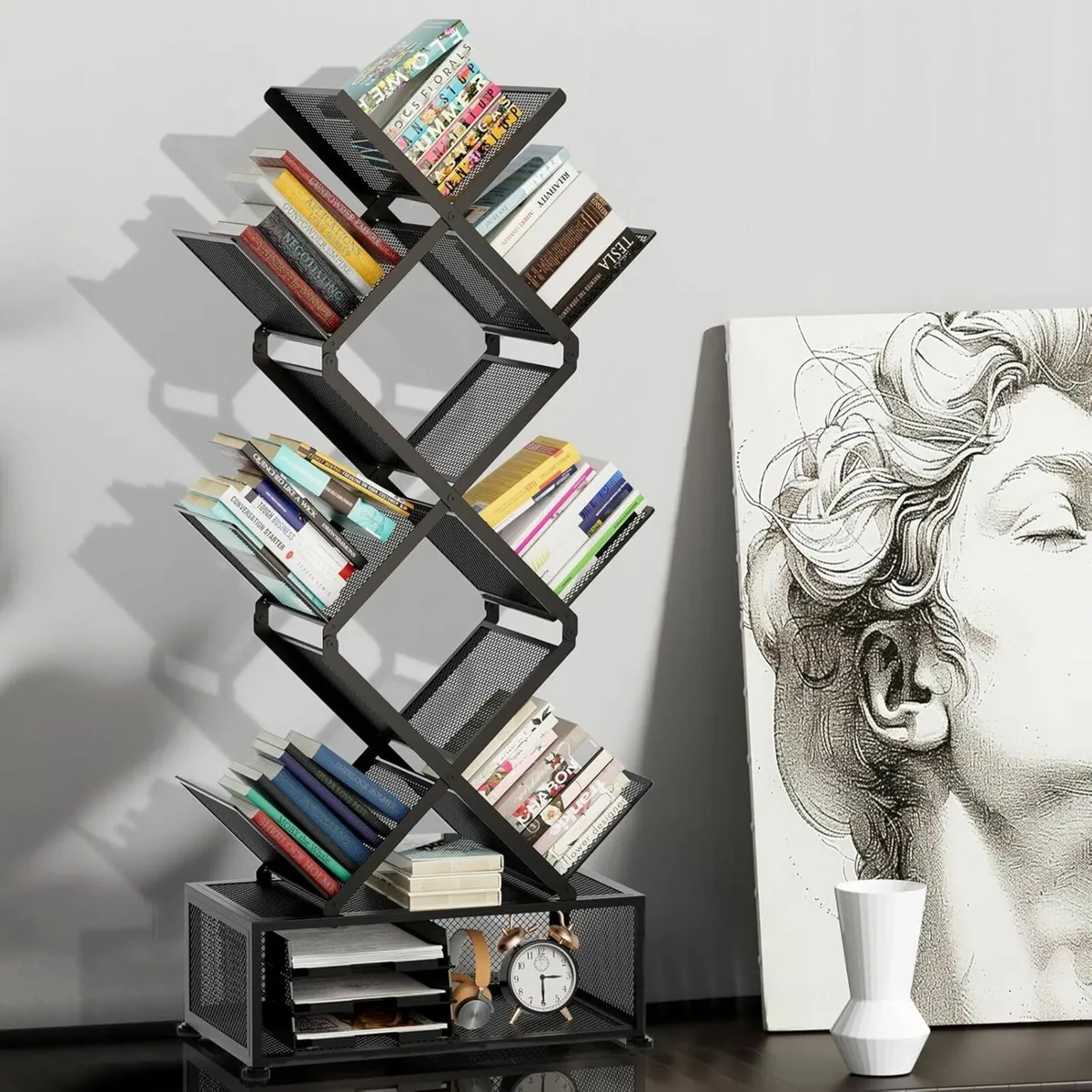 9-Tier Space Saving Bookshelf with Storage - Image 4