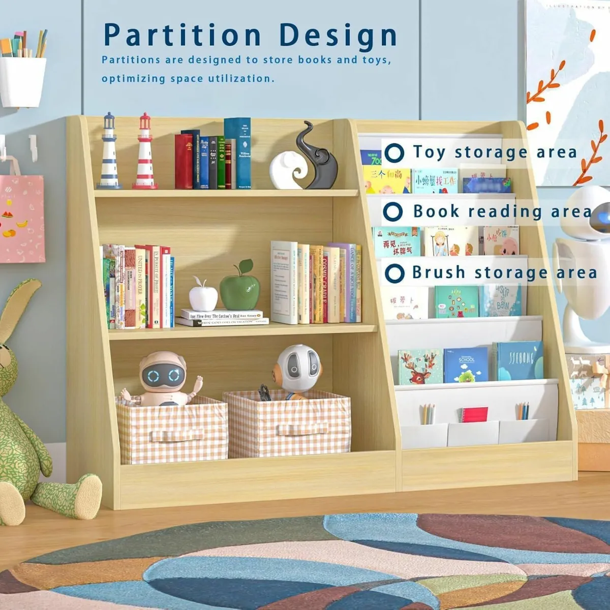 Childrens bookcase Kids Bookshelf Wooden Storage - Image 3