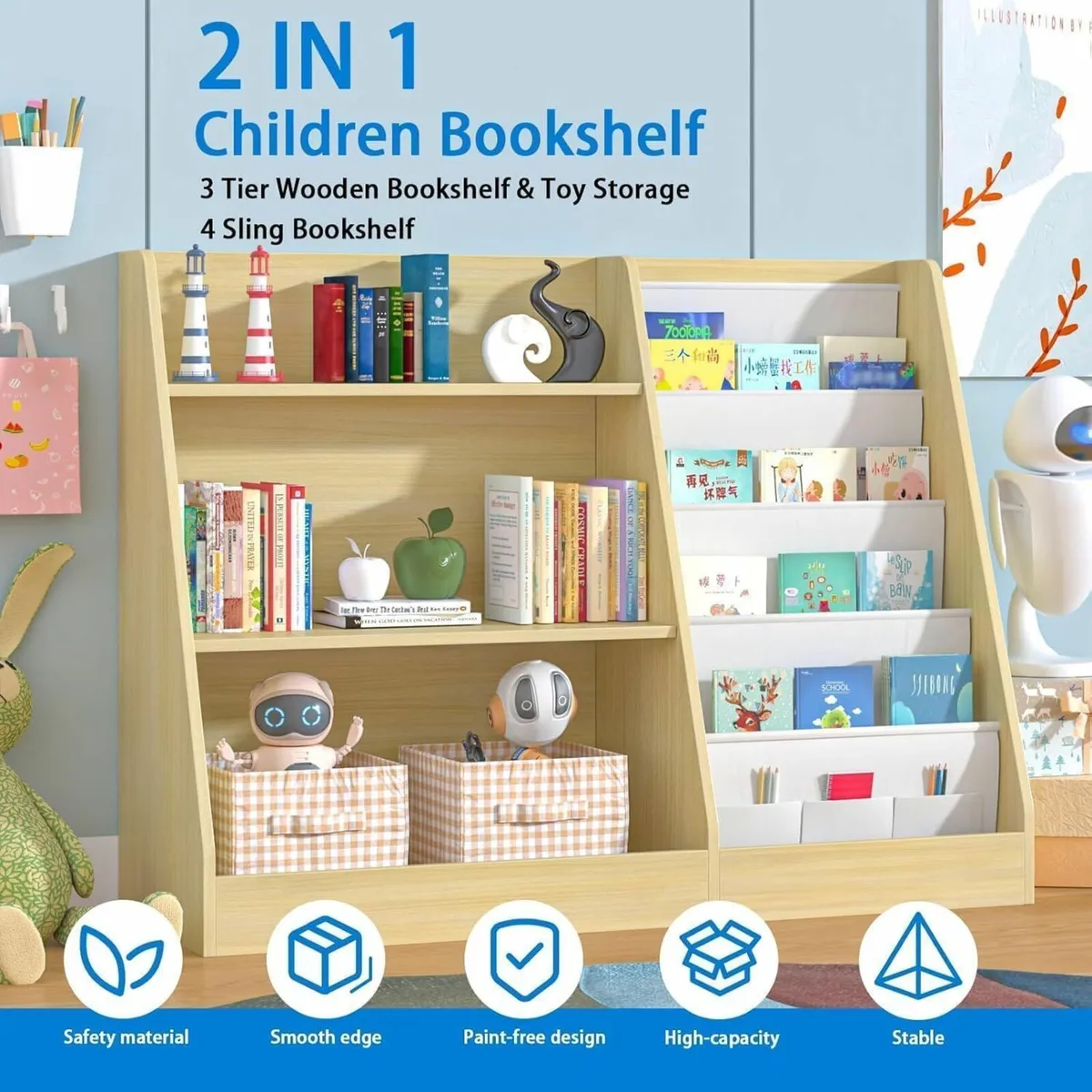 Childrens bookcase Kids Bookshelf Wooden Storage - Image 4
