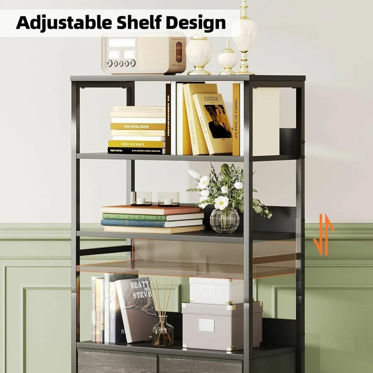 4-Tier Industrial Bookshelf with 3 Fabric Drawers - Image 4
