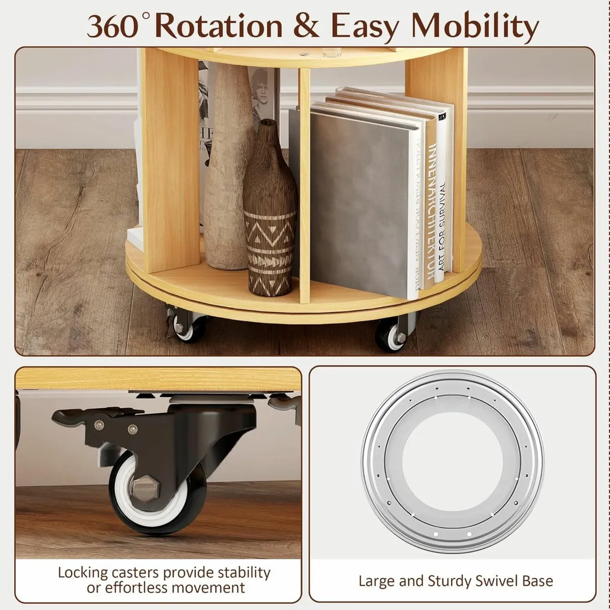 5-Tier Rotating Bookshelf Bookcase (Wooden) - Image 3