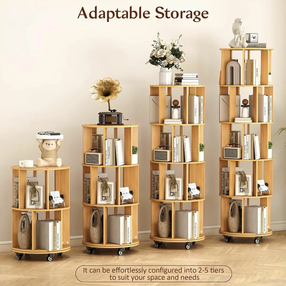 5-Tier Rotating Bookshelf Bookcase (Wooden) - Image 4