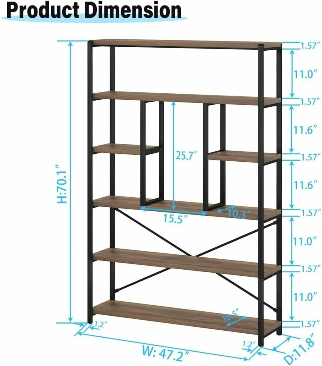 Tall Industrial Etagere Bookcase Modern Wood - Image 2