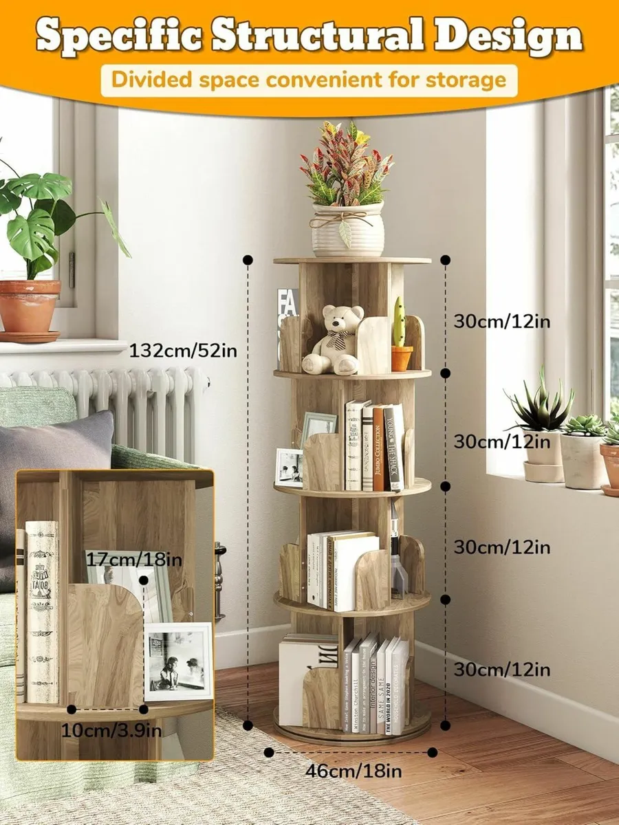 4-tier Rotating Bookshelf Round 360degrees - Image 2
