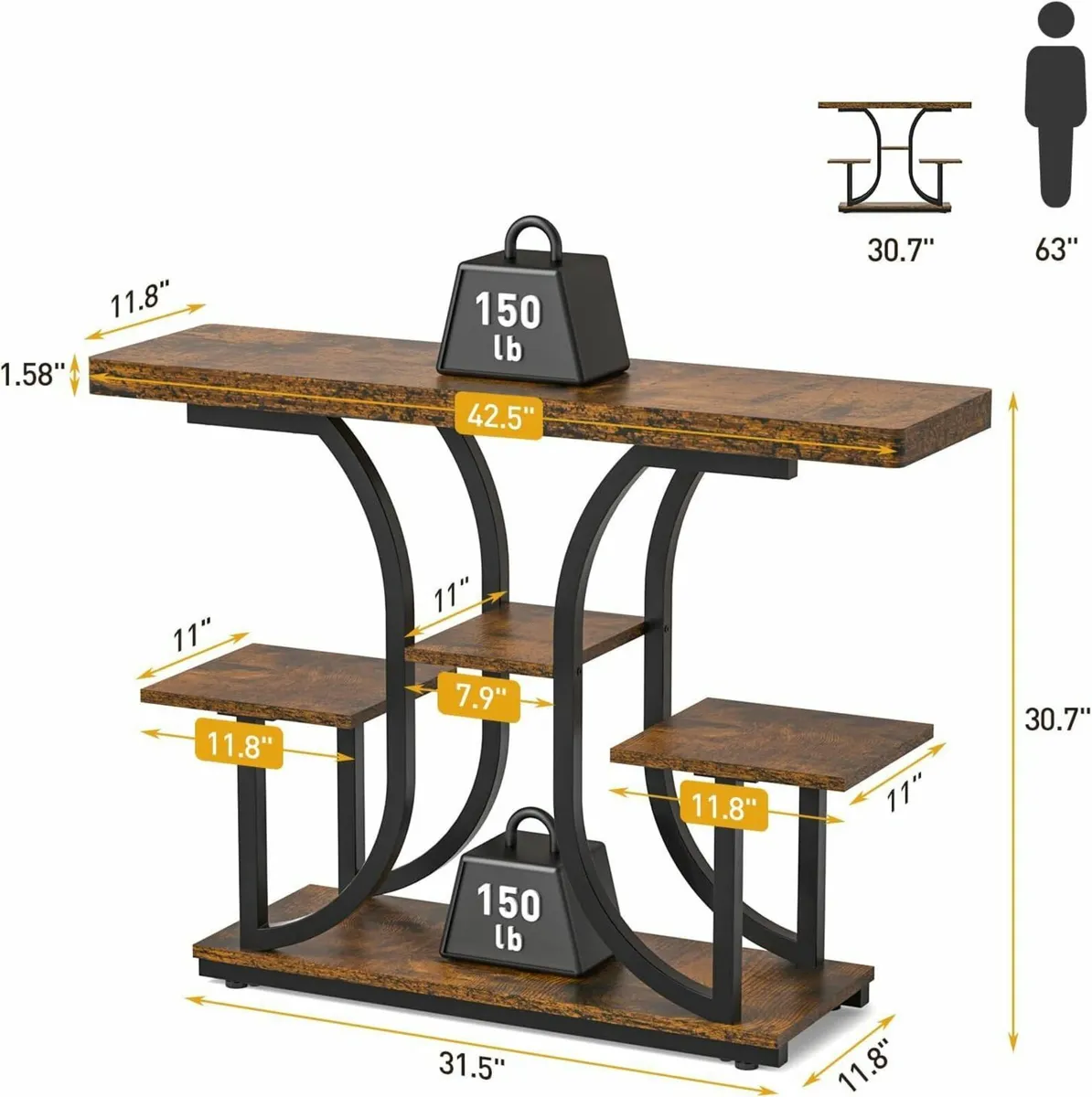 Console Table 42.5'' Hallway Behind Sofa with - Image 2