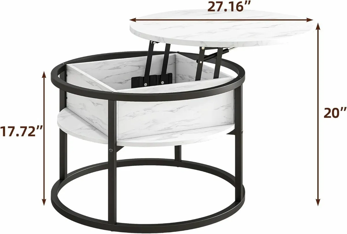 Round Coffee Table Lift Top Tables for Living - Image 2