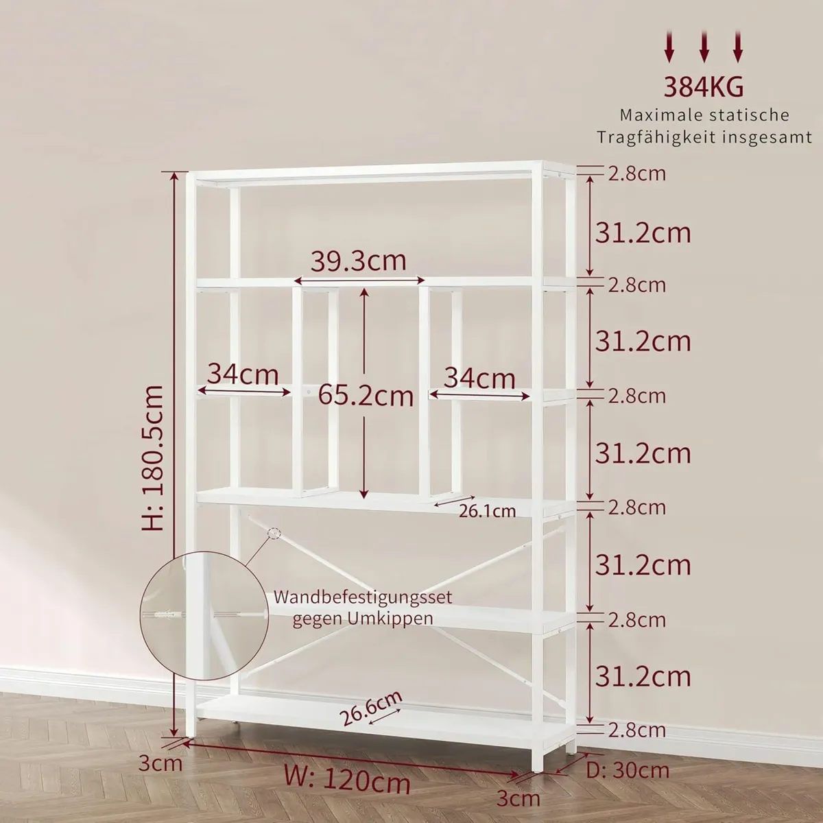 Bookcase Modern 6 Tier Tall White Bookshelf Metal - Image 2