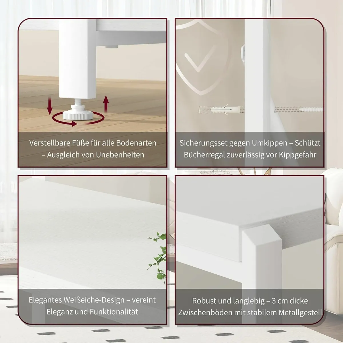 Bookcase Modern 6 Tier Tall White Bookshelf Metal - Image 4