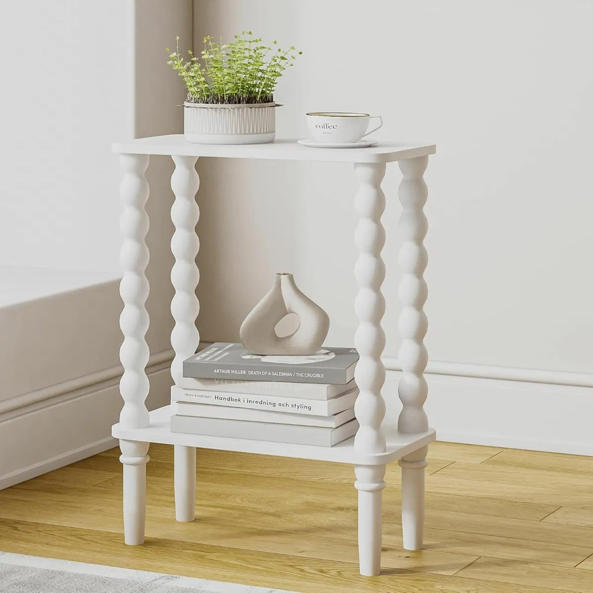 2-Tier Wooden Side Table Narrow Nightstand with - Image 1