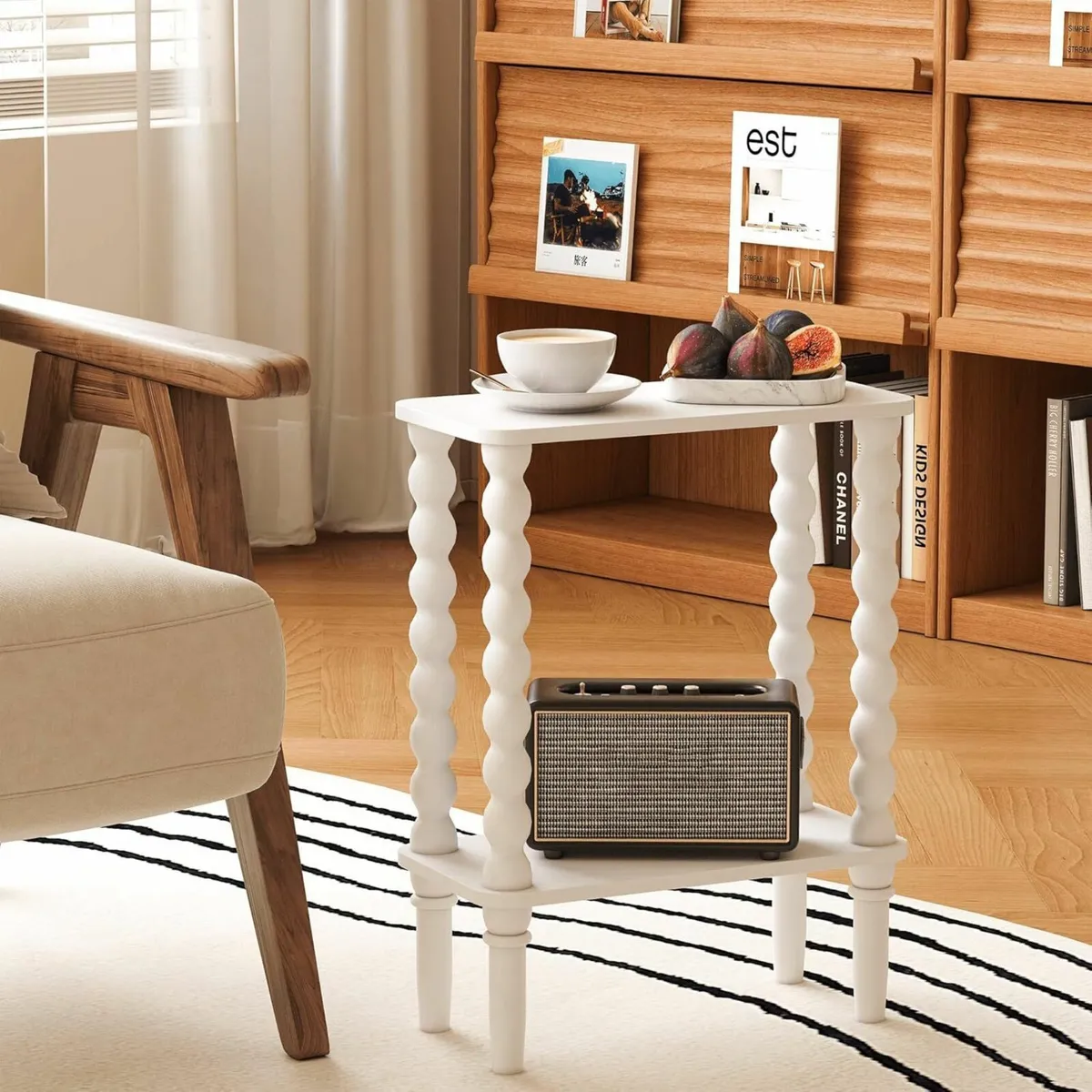 2-Tier Wooden Side Table Narrow Nightstand with - Image 4