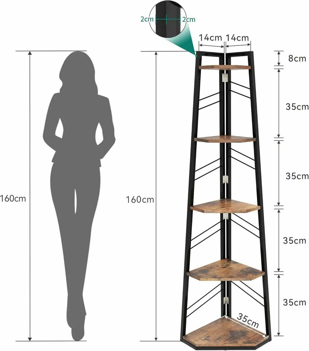 Corner Shelf 5 Tiers Industrial Bookshelf Modern - Image 2
