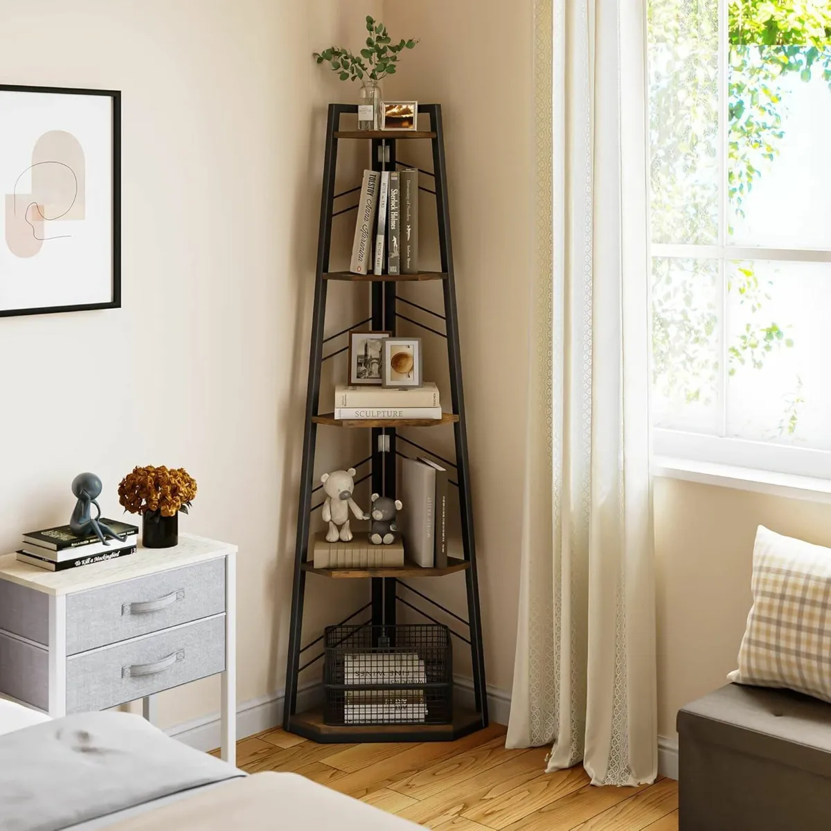 Corner Shelf 5 Tiers Industrial Bookshelf Modern - Image 3