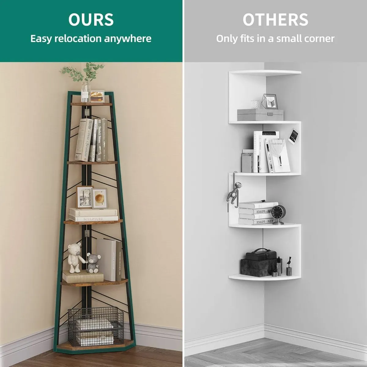 Corner Shelf 5 Tiers Industrial Bookshelf Modern - Image 4