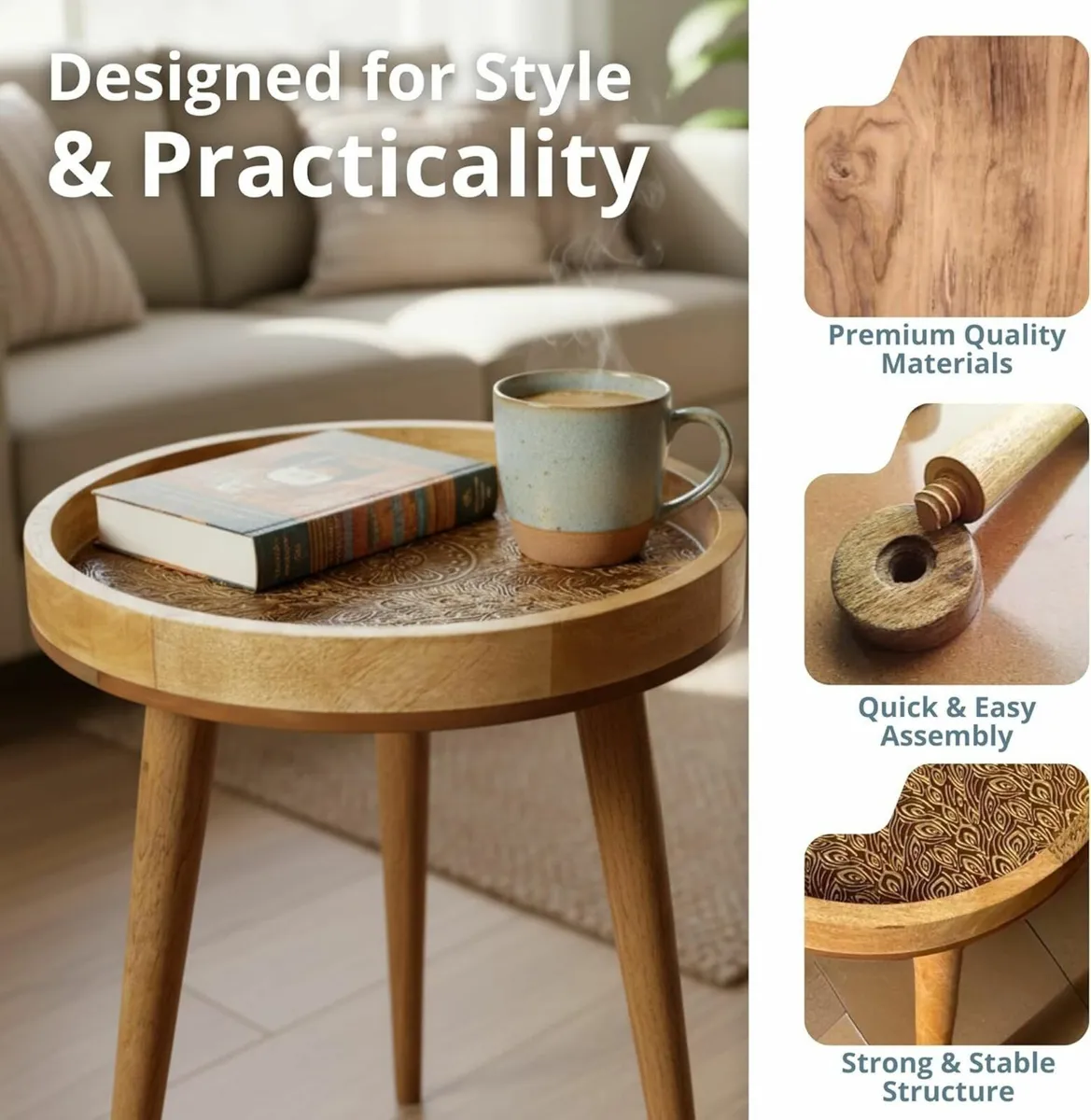 Mango Wood Side Table – Handmade 85% Artisan - Image 3