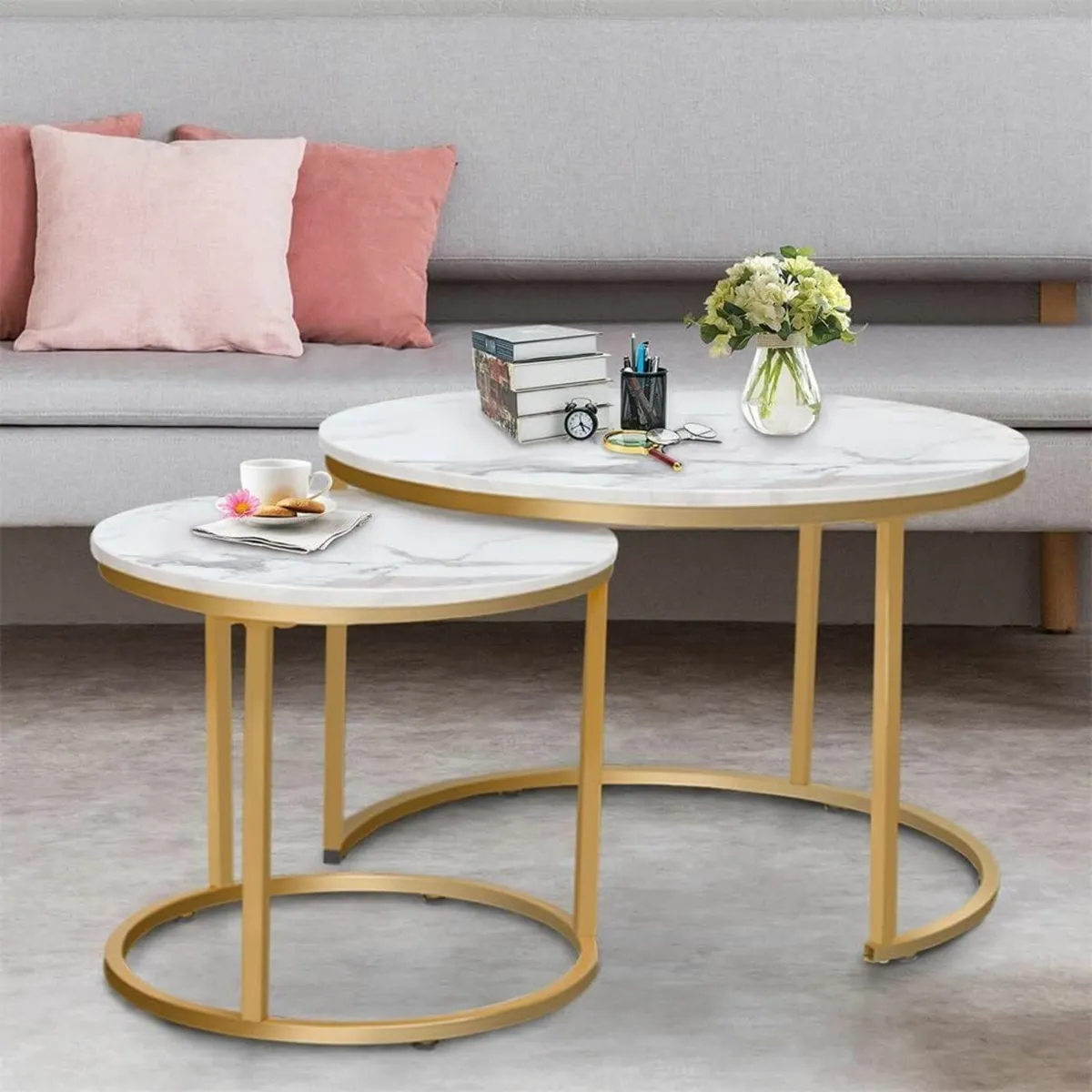 Round Nesting Coffee Table Set of 2 for Living - Image 2