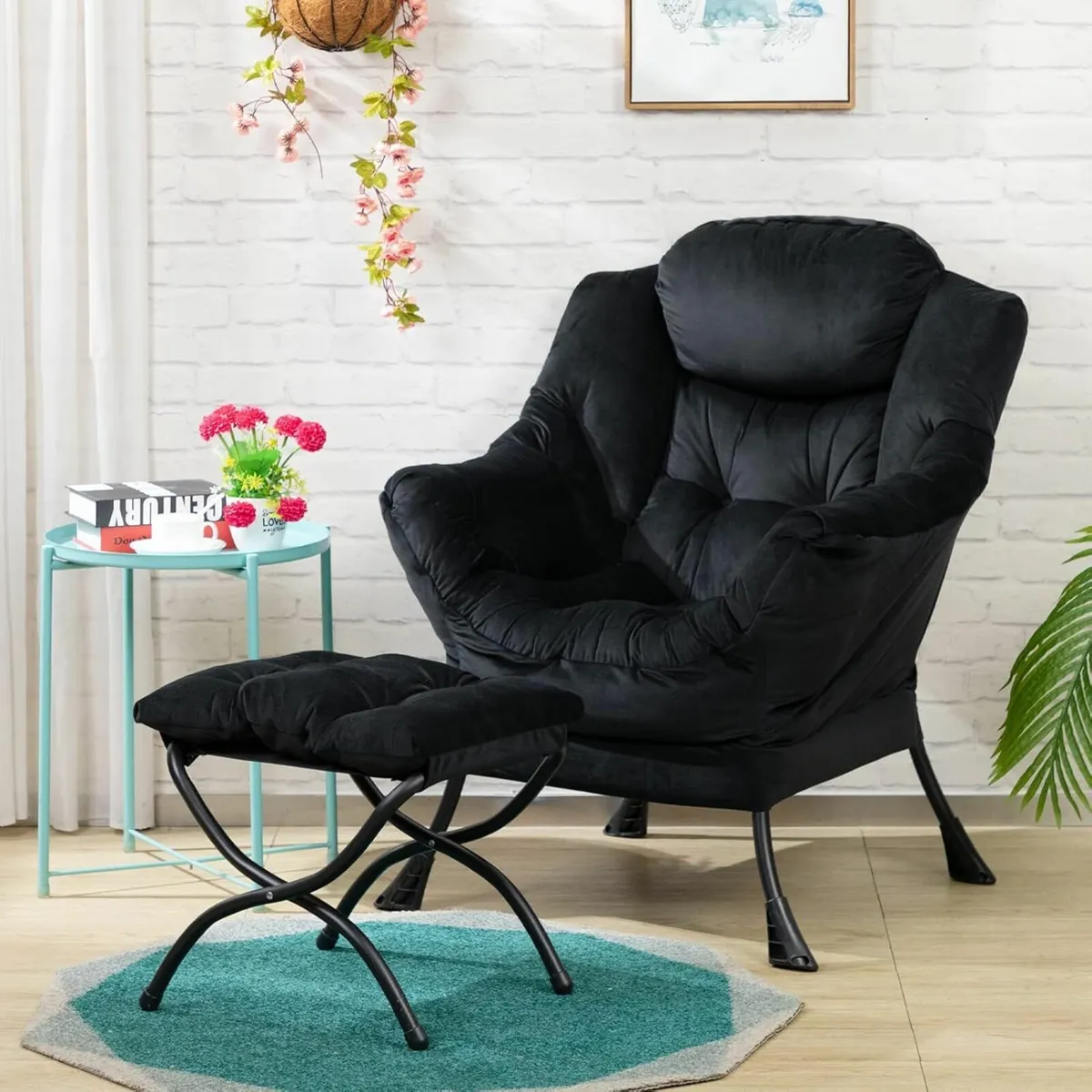 Armchair With Footstool for Living Room - Velvet - Image 2