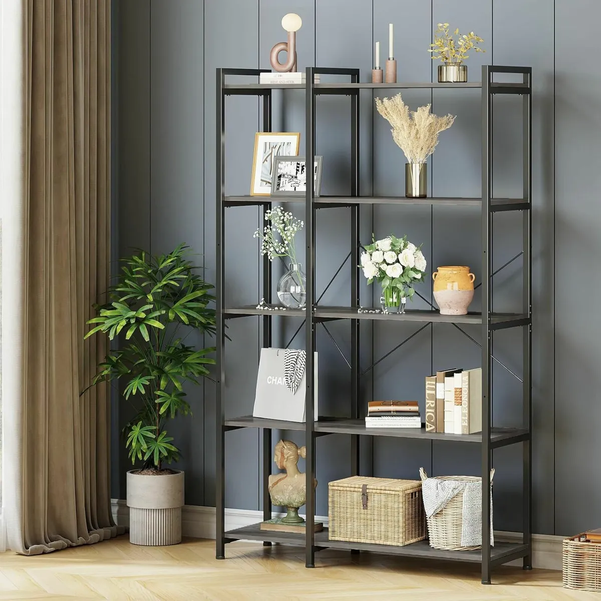 5-Shelf Corner Bookshelf Large Modern Bookcase - Image 3