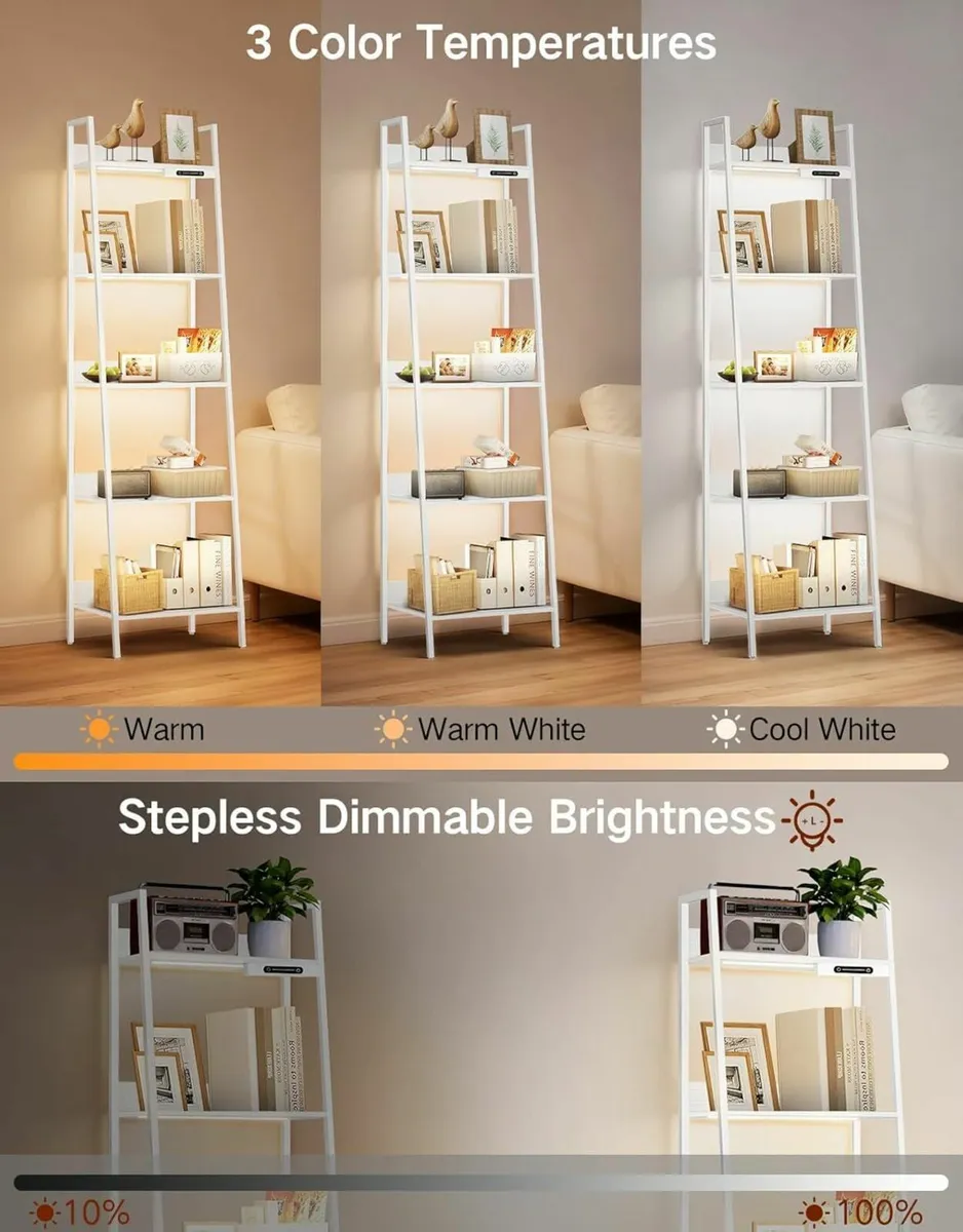 5-Tier Small Ladder Shelf with LED Lights Touch - Image 3