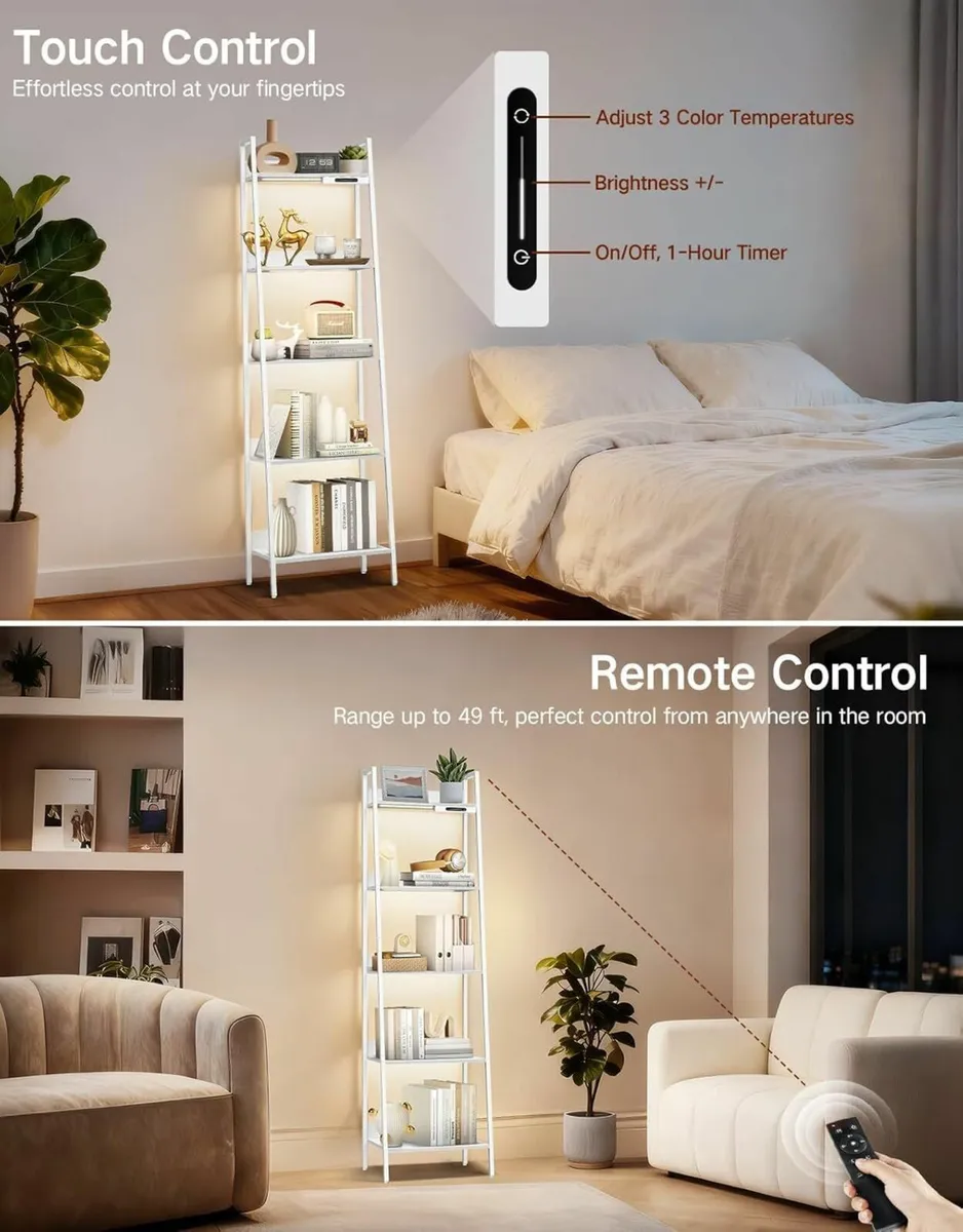 5-Tier Small Ladder Shelf with LED Lights Touch - Image 4