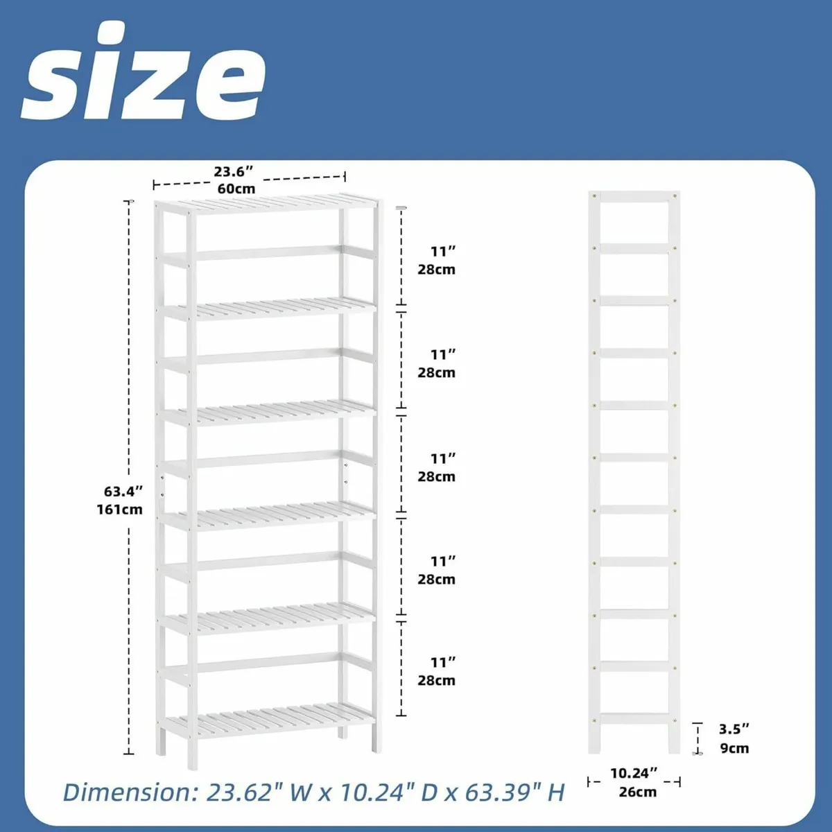 White Bookshelf 6-Tier Adjustable Tall Bookcase - Image 3