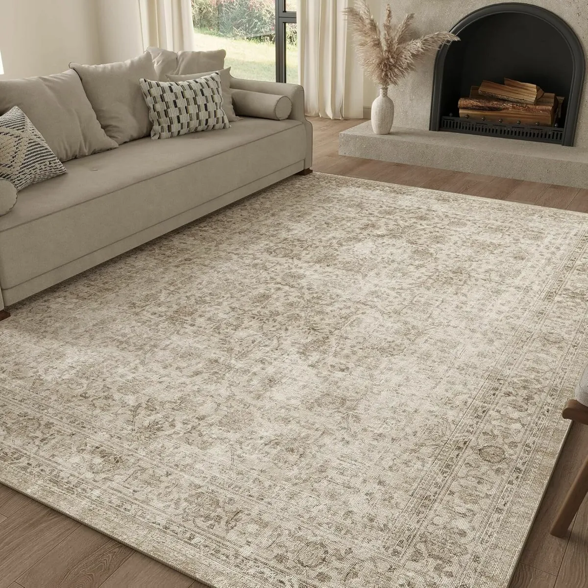 Washable Area Rug Beige Neutral Vintage 160x230 - Image 1