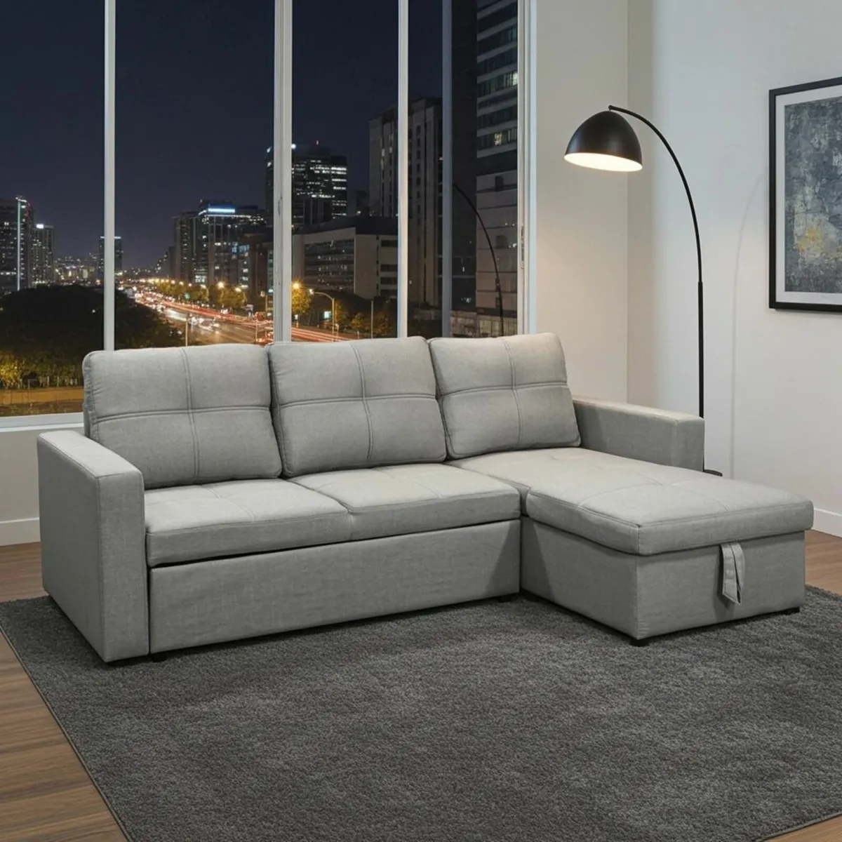 Silver Grey Corner Sofa Bed Storage - Image 4