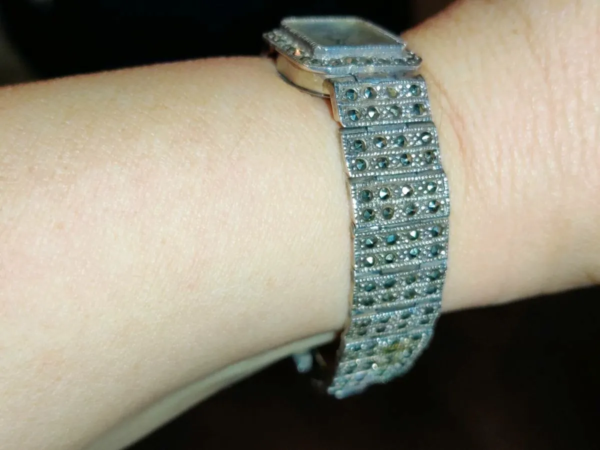 VINTAGE MARCASITE, 925 Silver Huge Dress Watch ! - Image 3