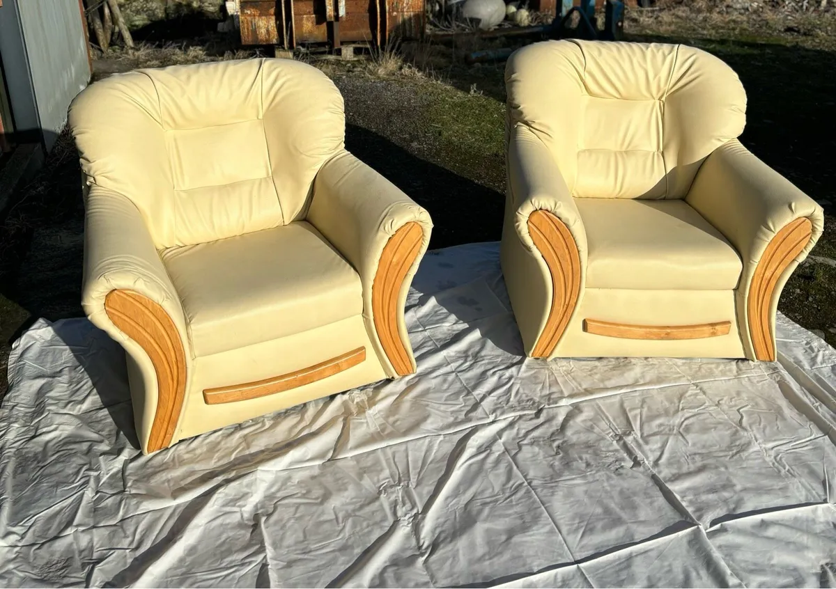 Two cream armchairs- great condition
