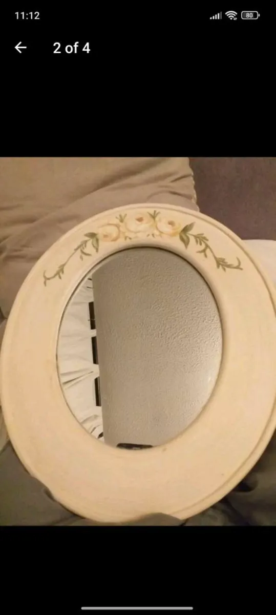 Hand painted cream oval mirror - Image 2